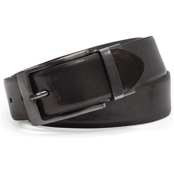 Mens Reversible Leather Belt Casual Dress Black Brown Adjustable Work Belt - Picture 3 of 7